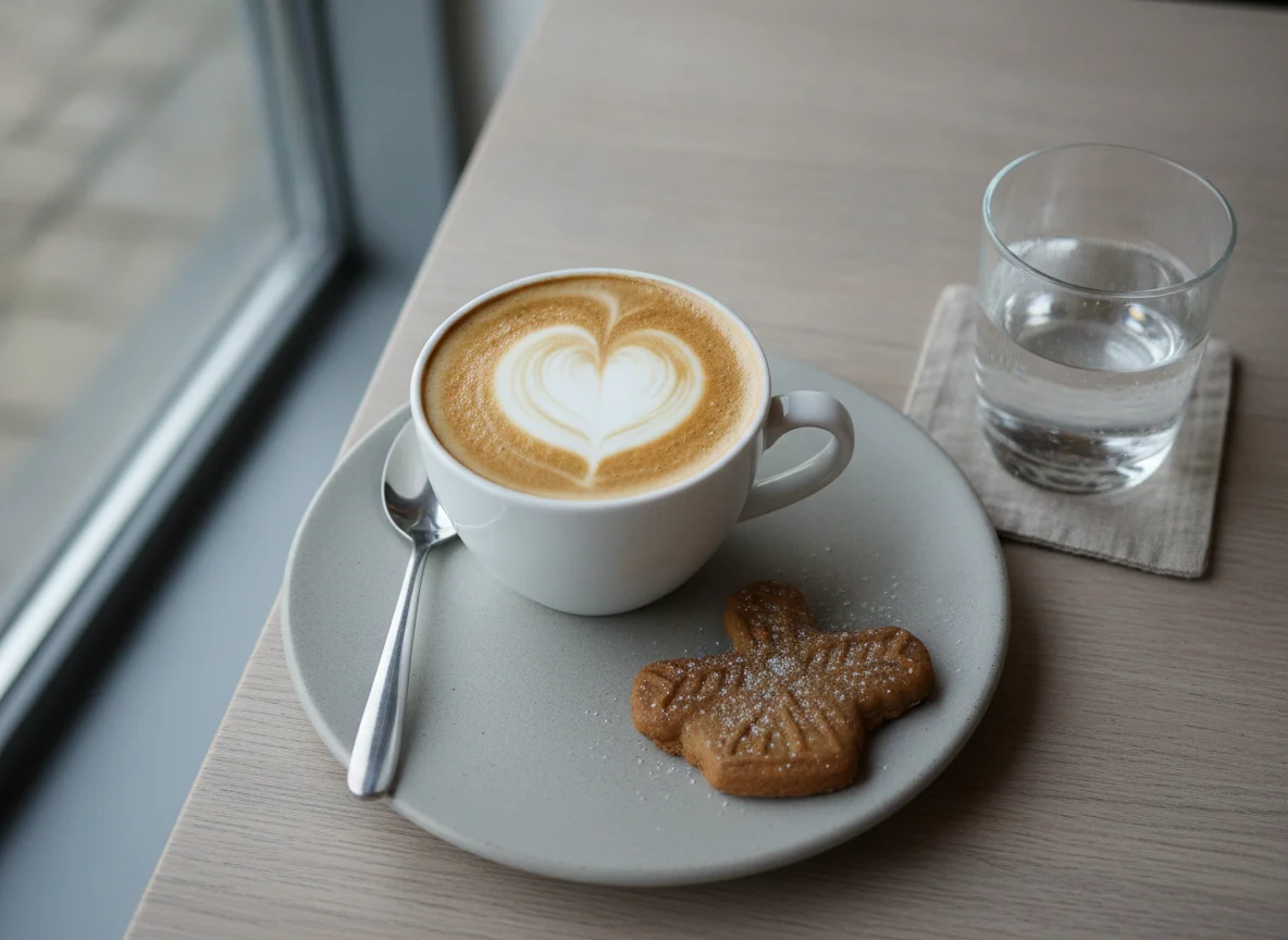 Cappuccino mit Keks und Wasser photo