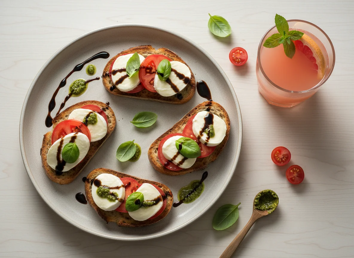 Caprese Bruschetta mit Saft photo