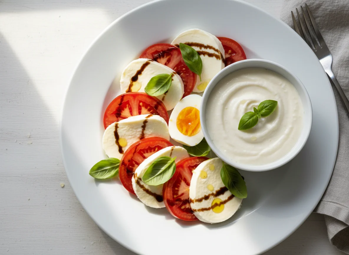 Caprese Salat mit Ei und Protein Pudding photo