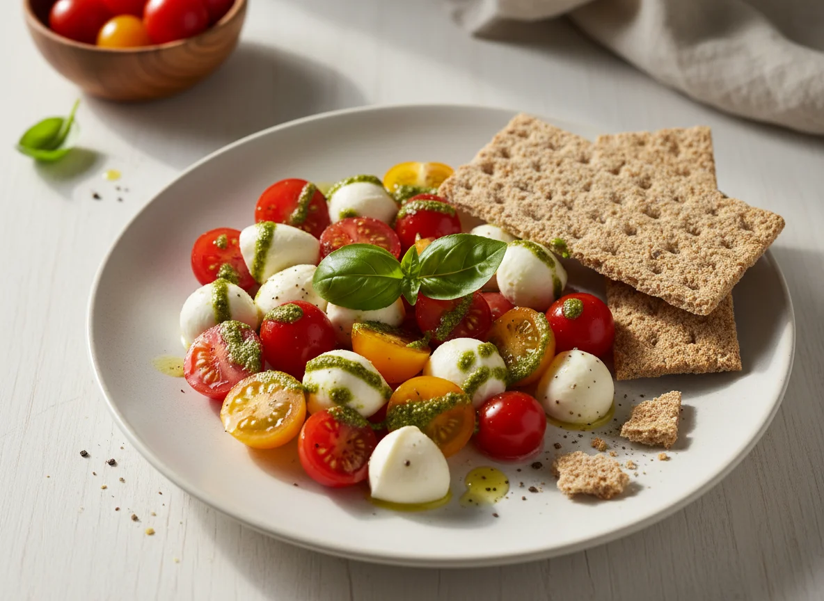 Caprese Salat mit Knäckebrot photo