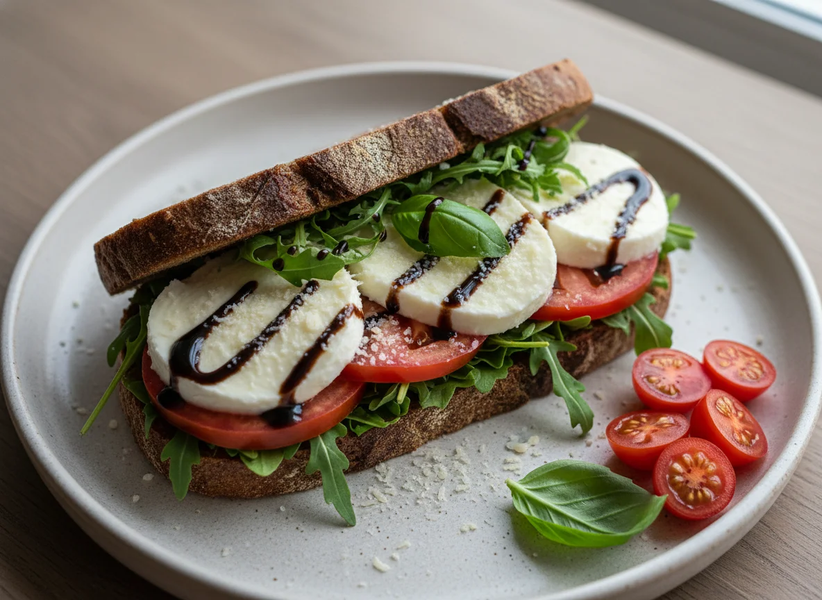 Caprese Sandwich mit dunklem Brot photo