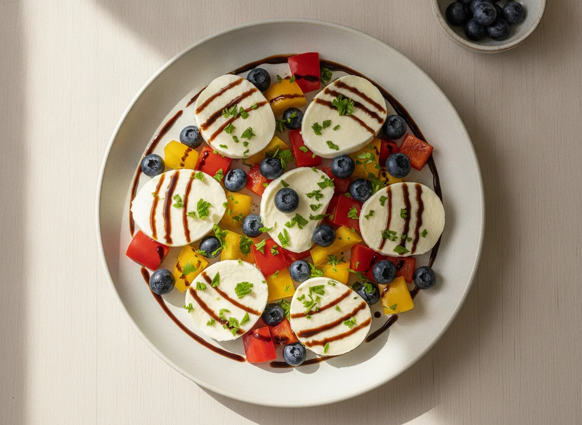 Caprese-Salat mit Blaubeeren und Paprika photo