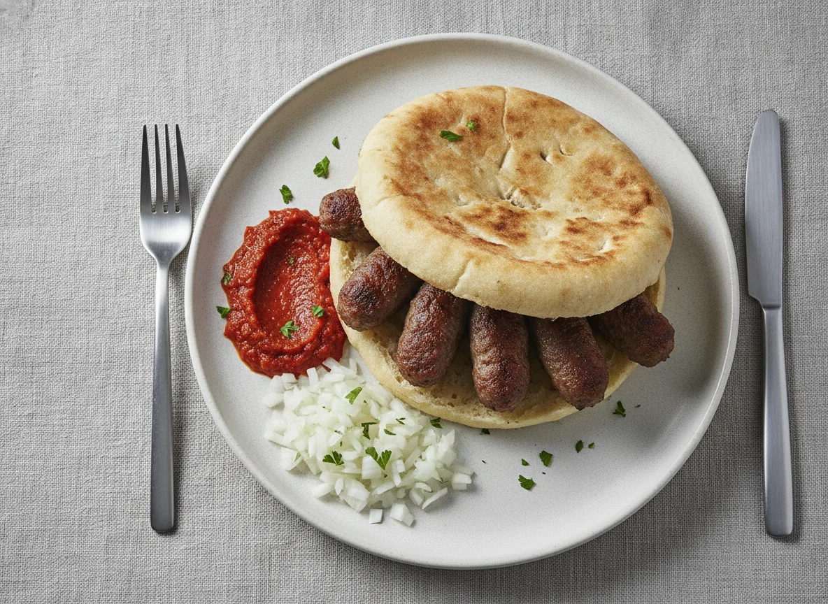 Cevapcici im Fladenbrot mit Ajvar photo