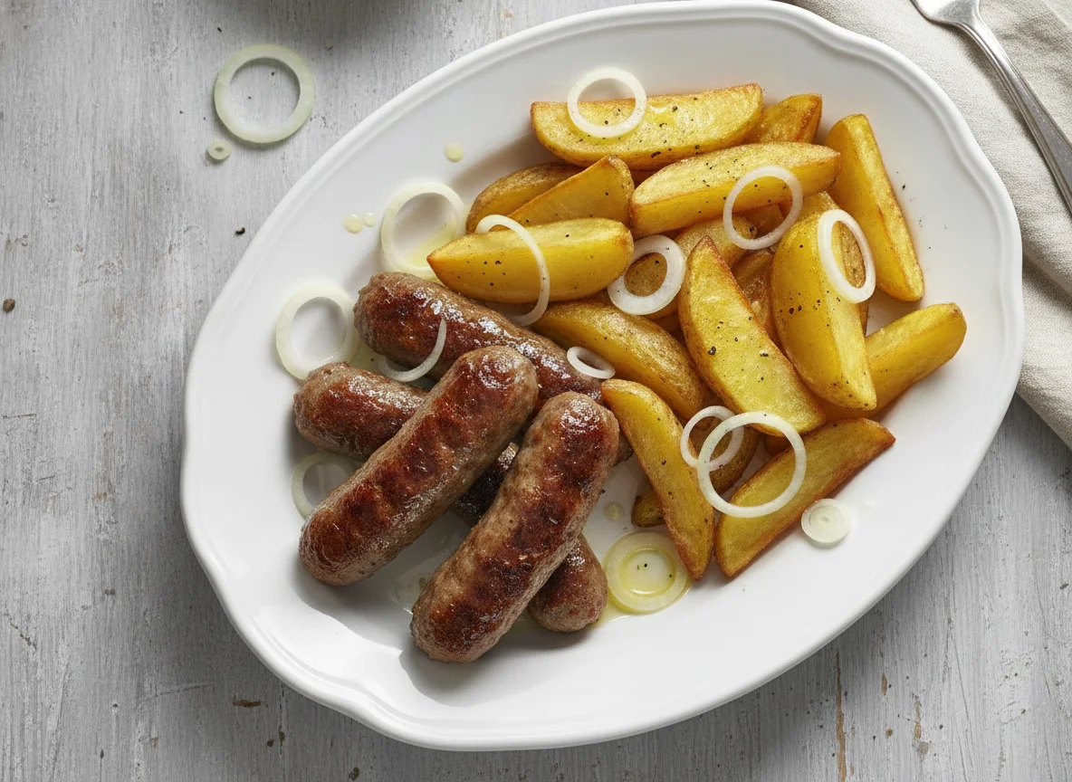 Cevapcici mit Kartoffelspalten photo
