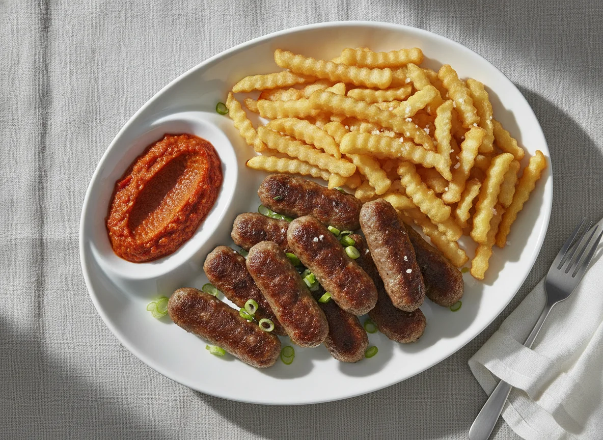 Cevapcici mit Pommes und Ajvar photo