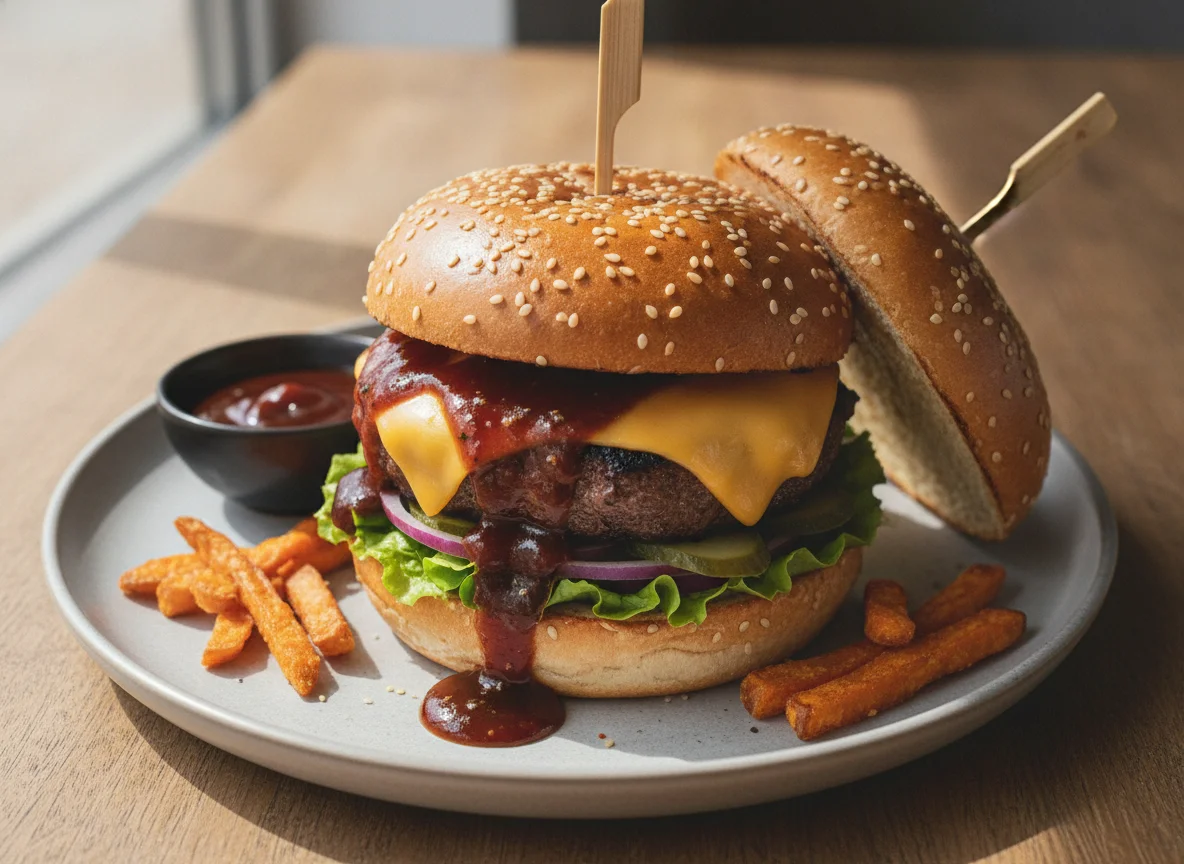 Cheeseburger mit BBQ-Sauce photo