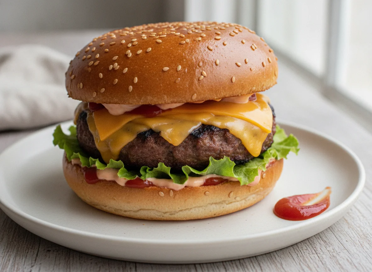 Cheeseburger mit Brioche-Brötchen photo