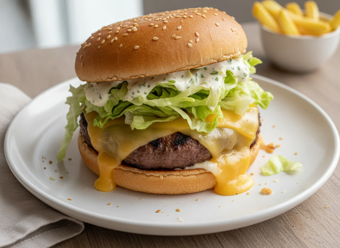 Cheeseburger mit Eisbergsalat photo