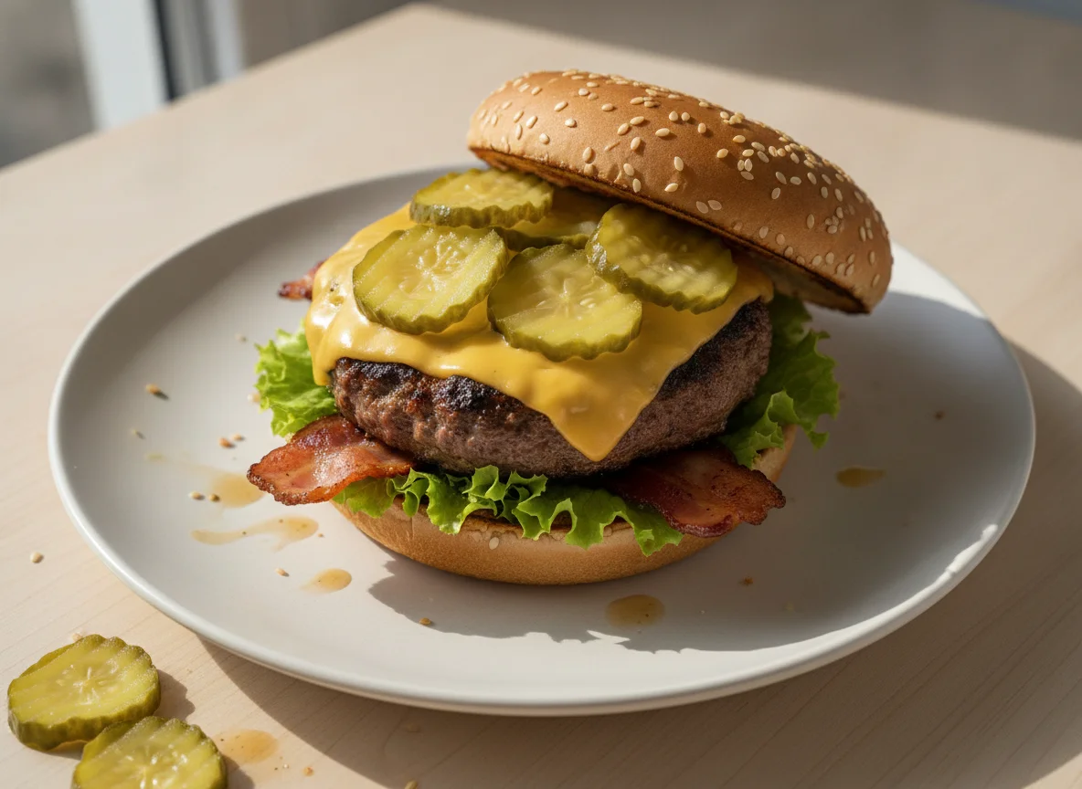 Cheeseburger mit Gurken photo