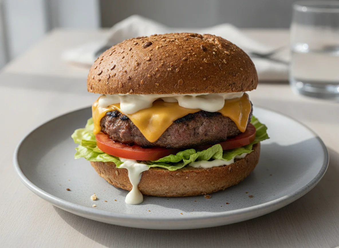 Cheeseburger mit Vollkornbrötchen photo