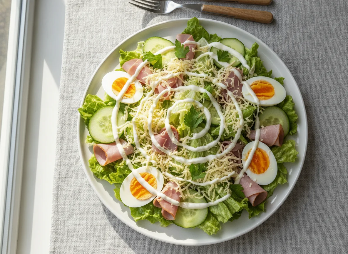 Chef-Salat mit Ei und Schinken photo