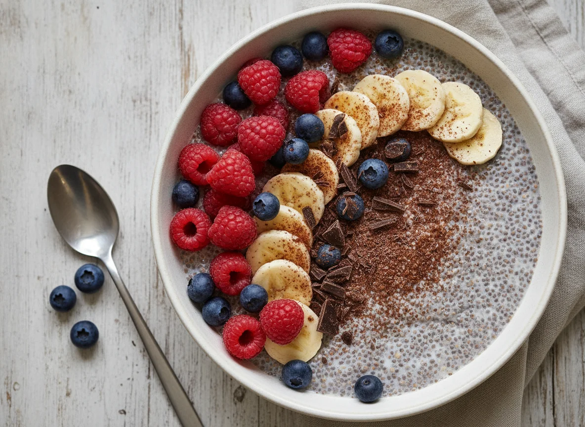 Chia Pudding mit Beeren und Banane photo