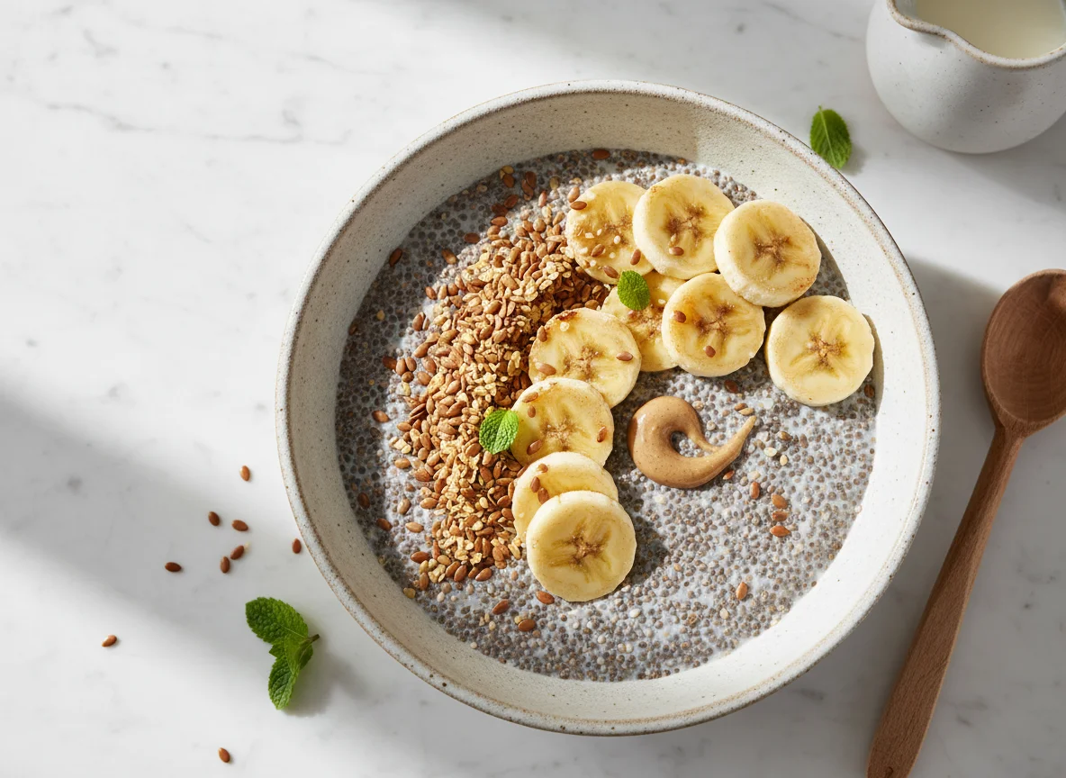 Chiapudding mit Banane und Leinsamen photo