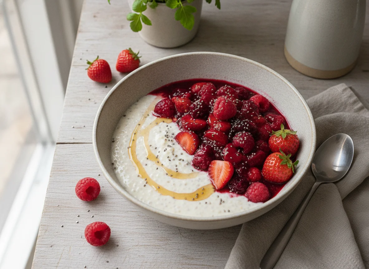 Chia-Pudding mit Beerenkompott photo