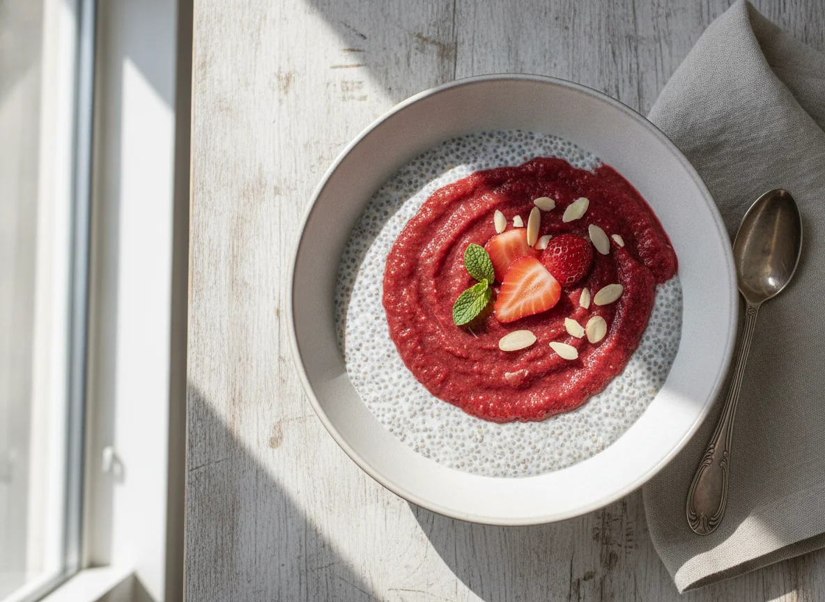 Chia-Pudding mit Erdbeerpüree photo