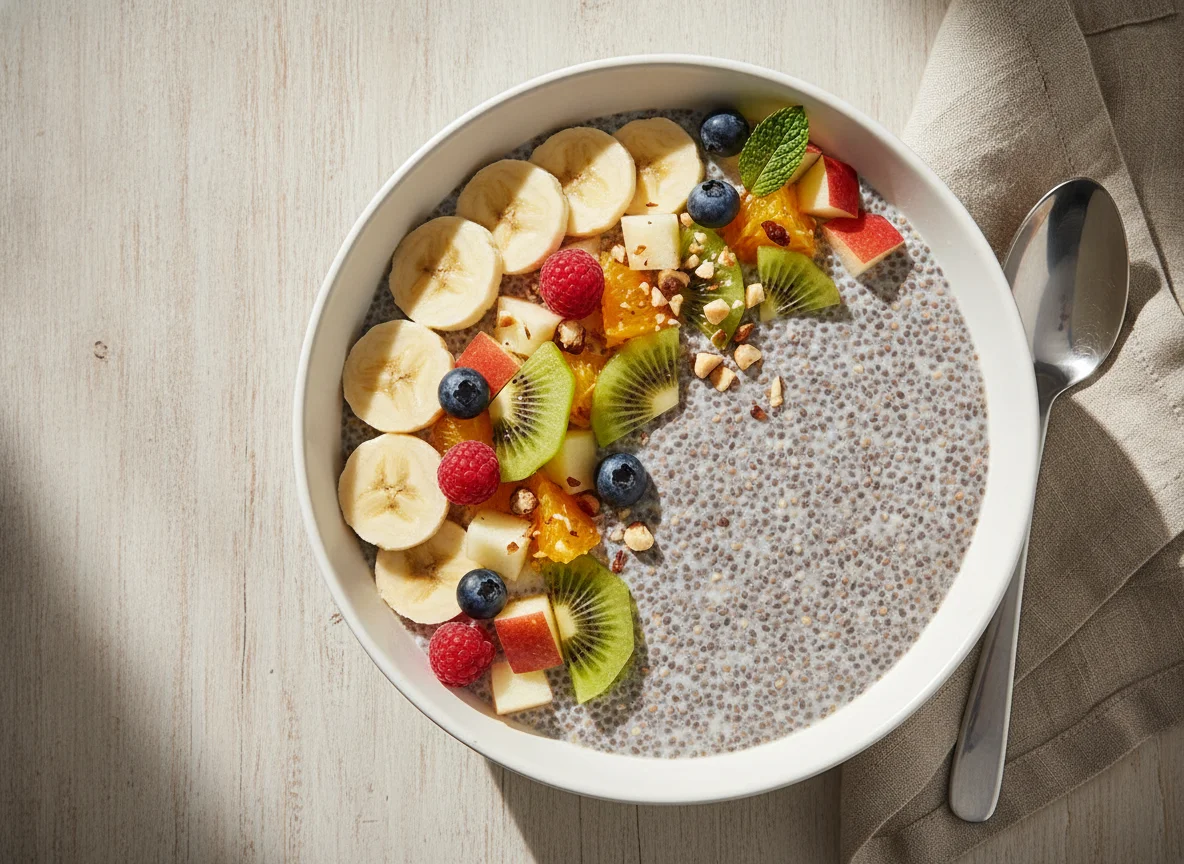 Chia-Pudding mit frischen Früchten photo