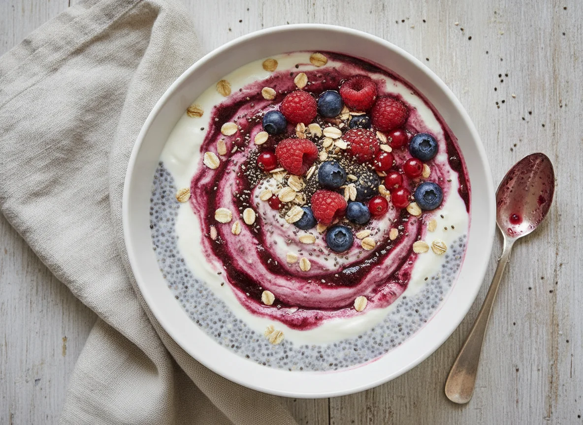 Chia-Pudding mit Haferflocken und Joghurt photo