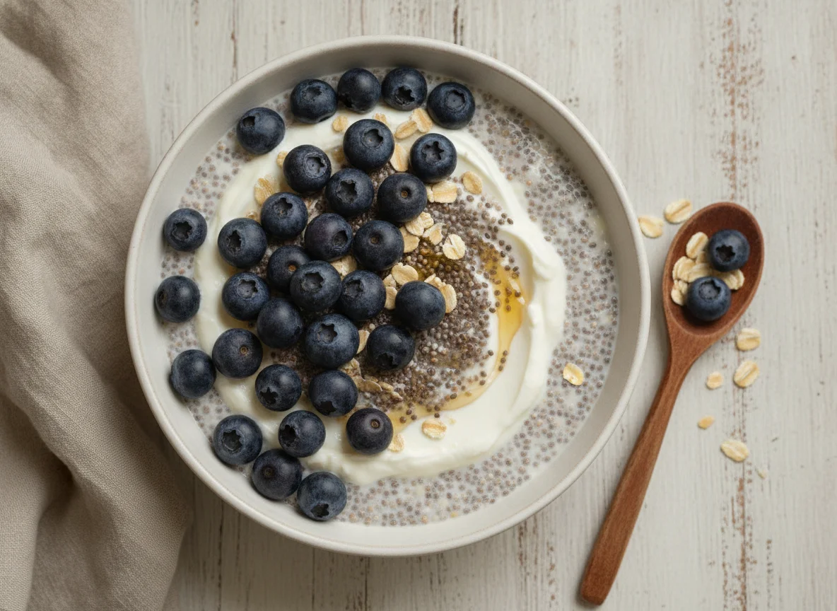 Chia-Pudding mit Heidelbeeren photo