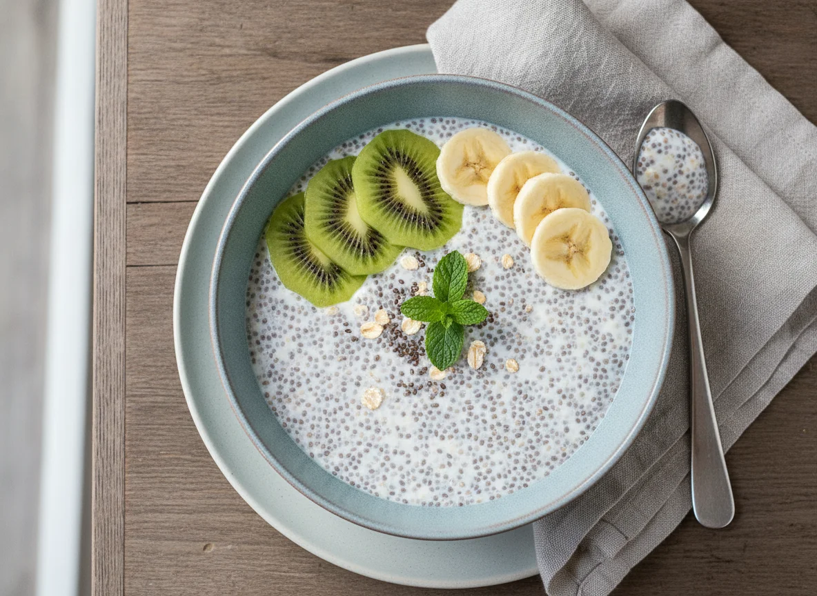 Chia-Pudding mit Kiwi und Banane photo