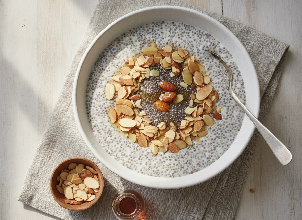 Chia-Pudding mit Mandeln photo