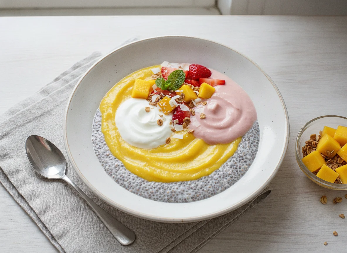 Chia-Pudding mit Mango und Joghurt photo
