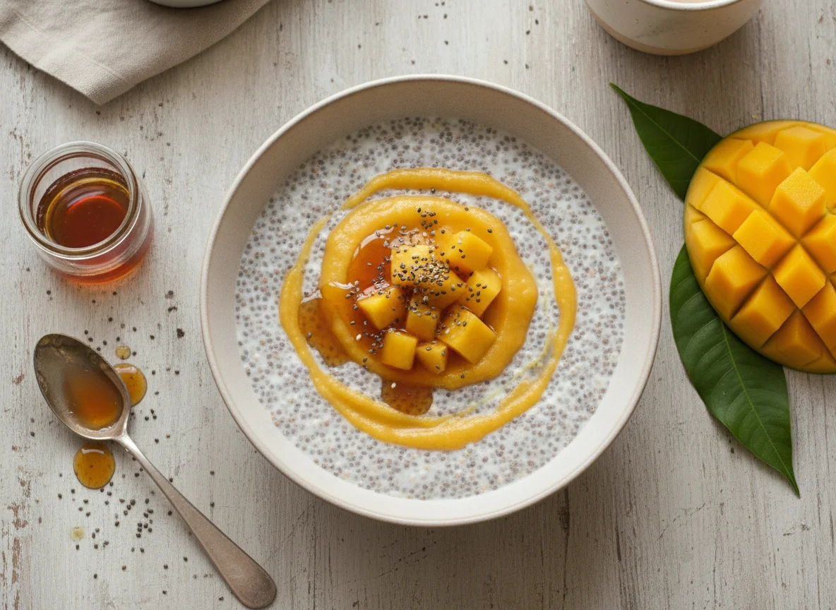 Chia-Pudding mit Mangopüree photo