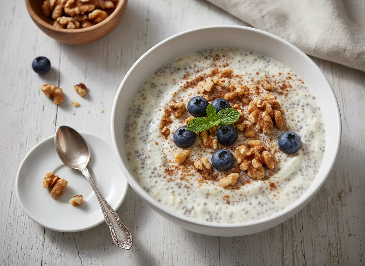 Chia-Pudding mit Walnüssen photo