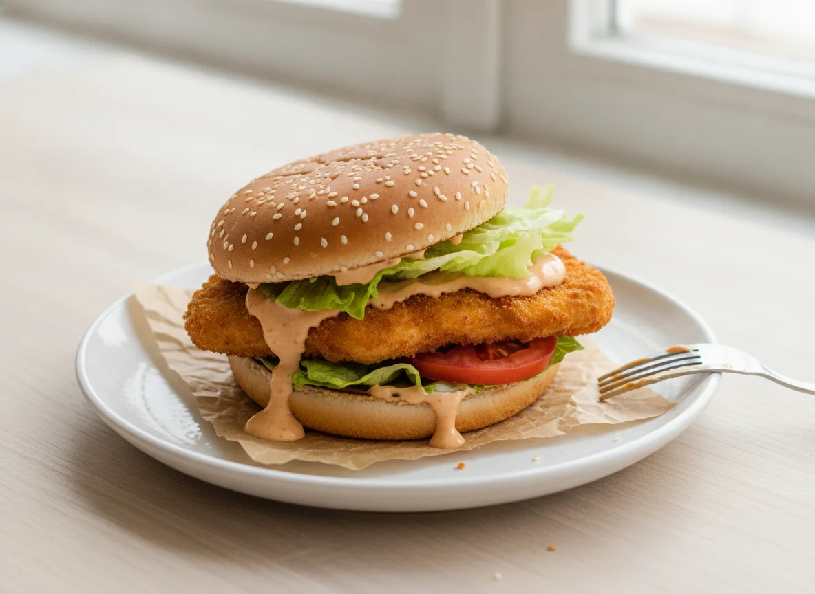 Chicken Burger mit Chili-Sauce photo