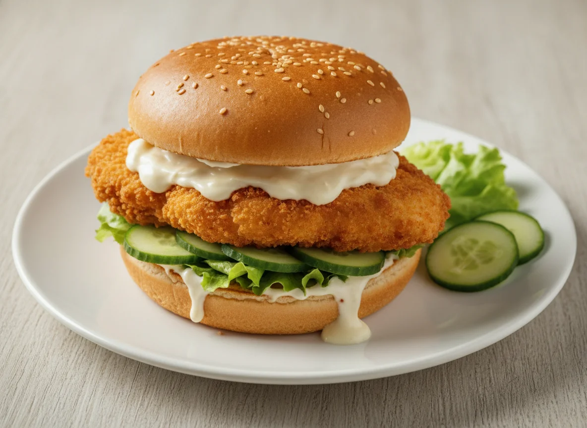 Chicken Burger mit Salat und Sauce photo