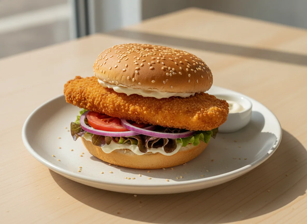 Chicken Burger mit Sesambrötchen photo