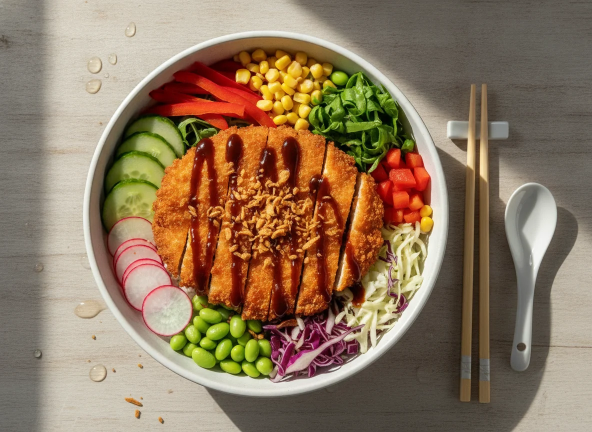 Chicken Katsu Bowl mit Salat photo
