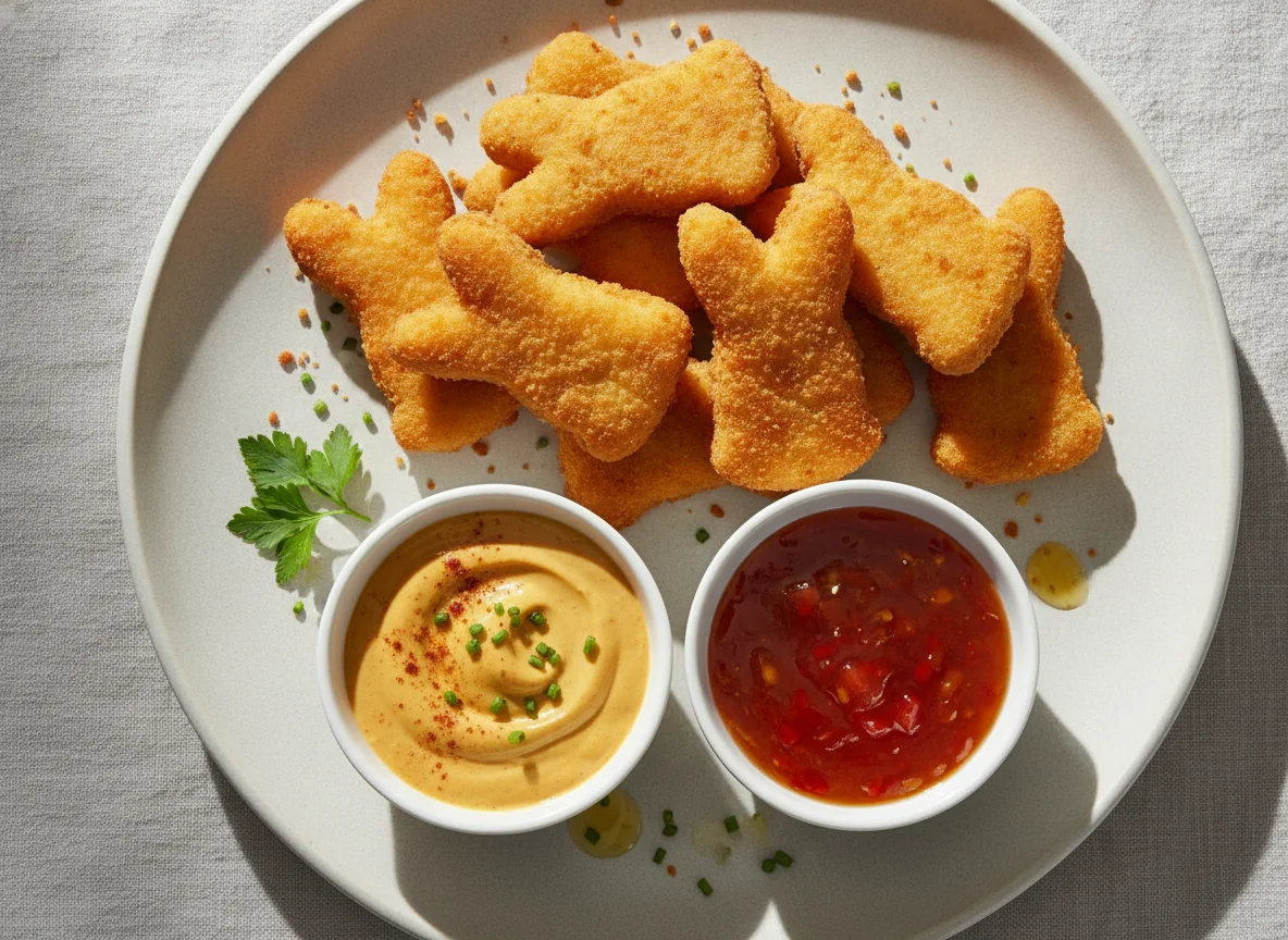 Chicken Nuggets in Hasenform mit Dip photo