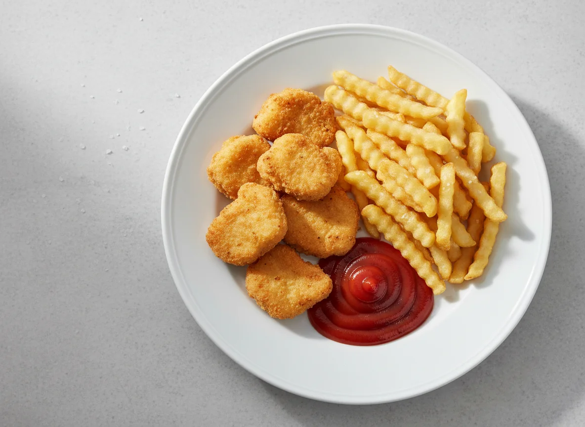 Chicken Nuggets mit Pommes und Ketchup photo