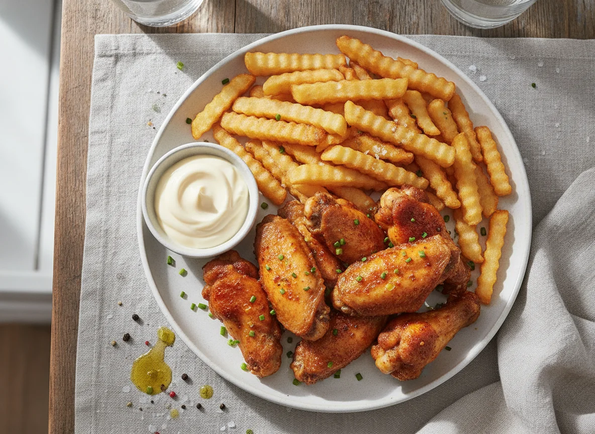 Chicken Wings mit Pommes Frites photo