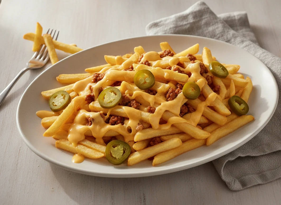 Chili Cheese Fries mit Jalapeños photo