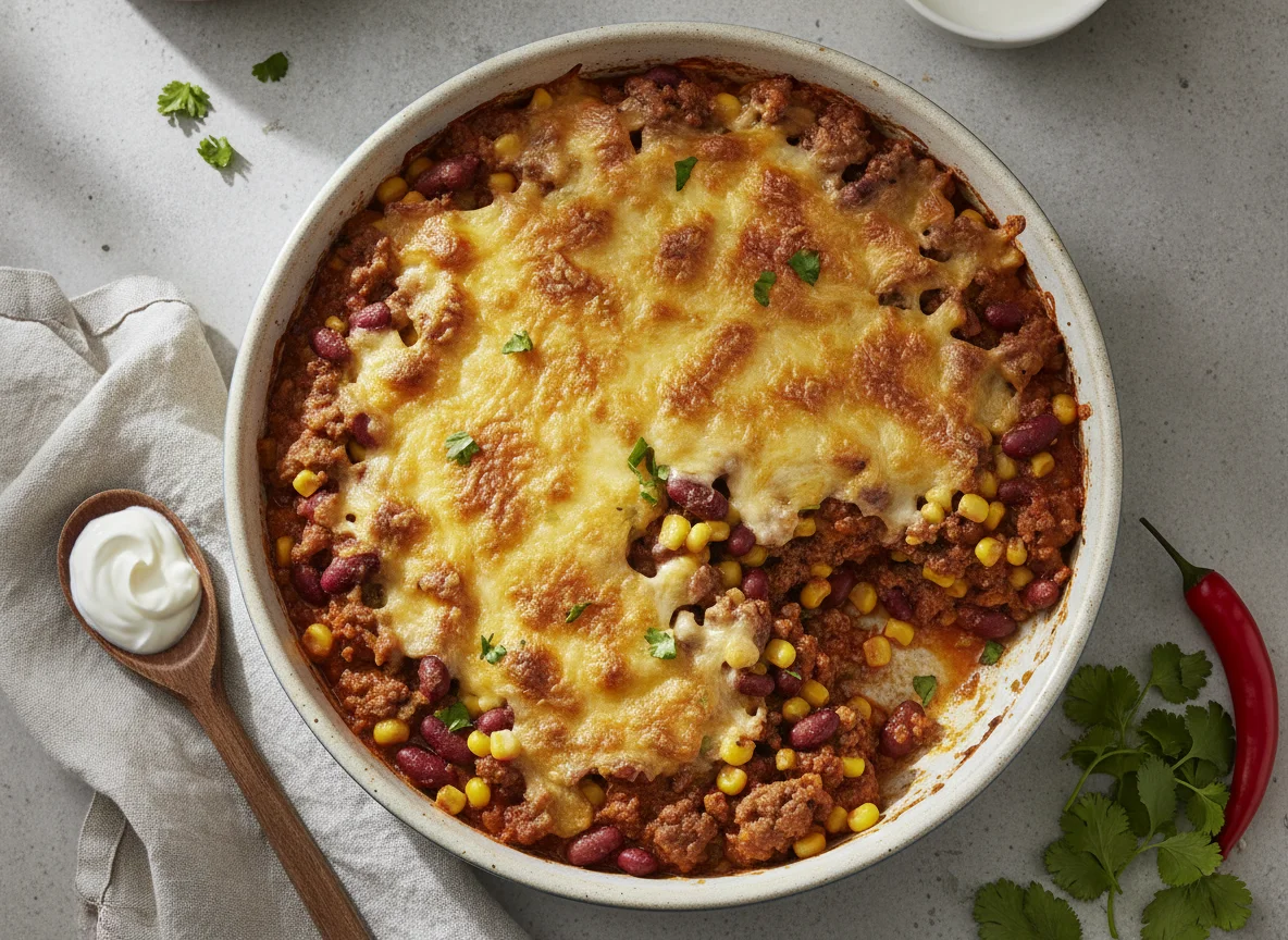 Chili con Carne Auflauf mit Käse photo