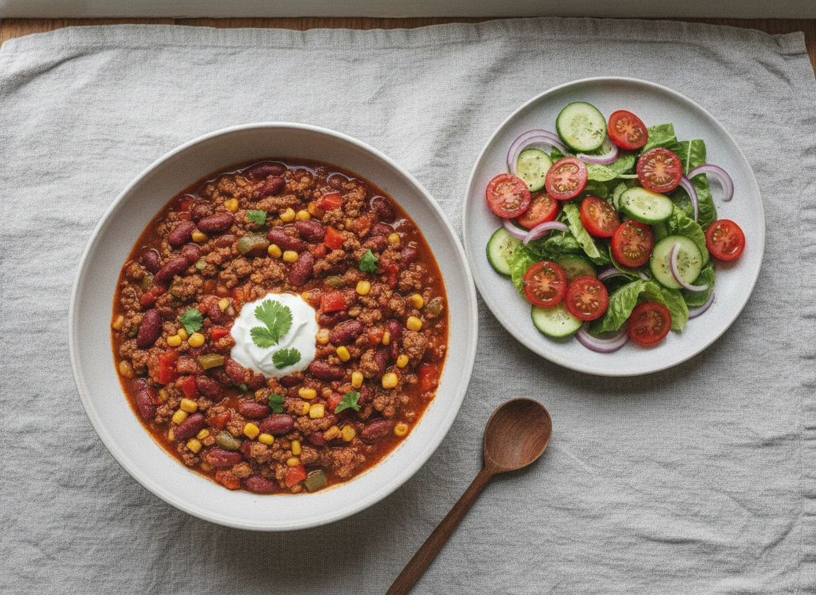 Chili con Carne mit Beilagensalat photo