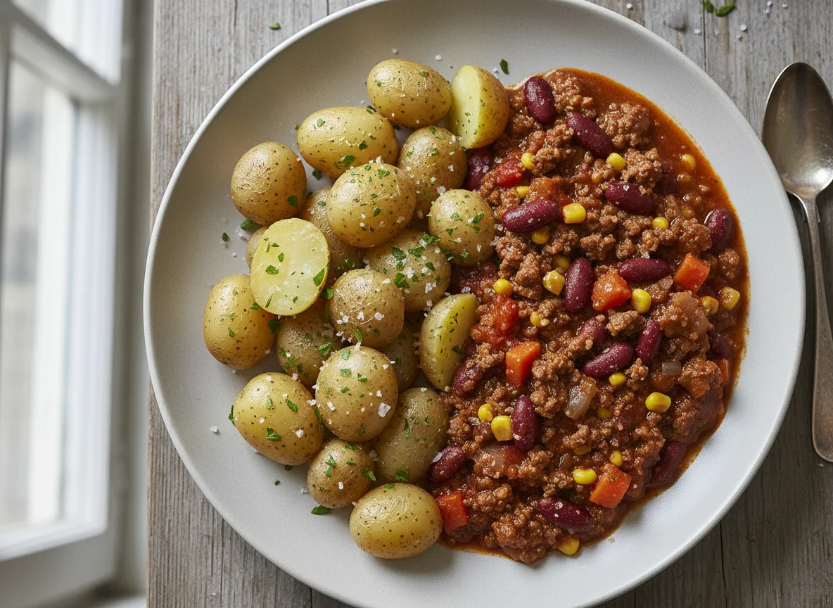 Chili con Carne mit Salzkartoffeln photo