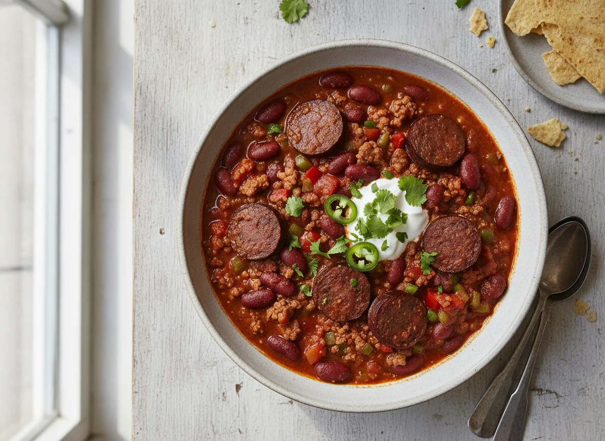 Chili con Carne mit Wurst photo