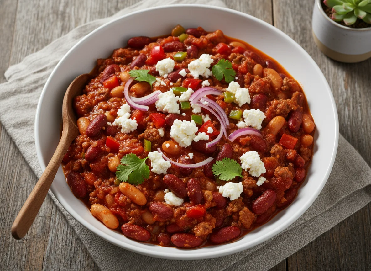 Chili mit Bohnen und Feta photo