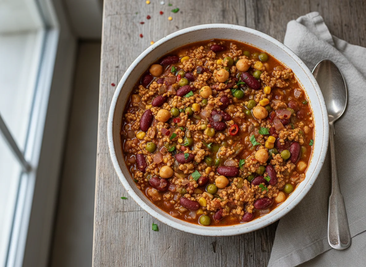 Chili sin Carne mit Kichererbsen und Mais photo