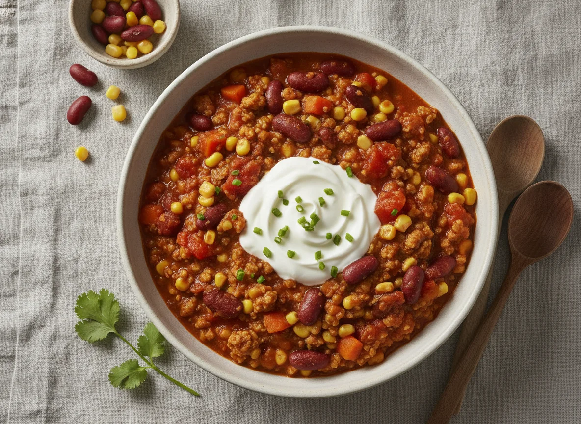 Chili sin Carne mit Sauerrahm photo