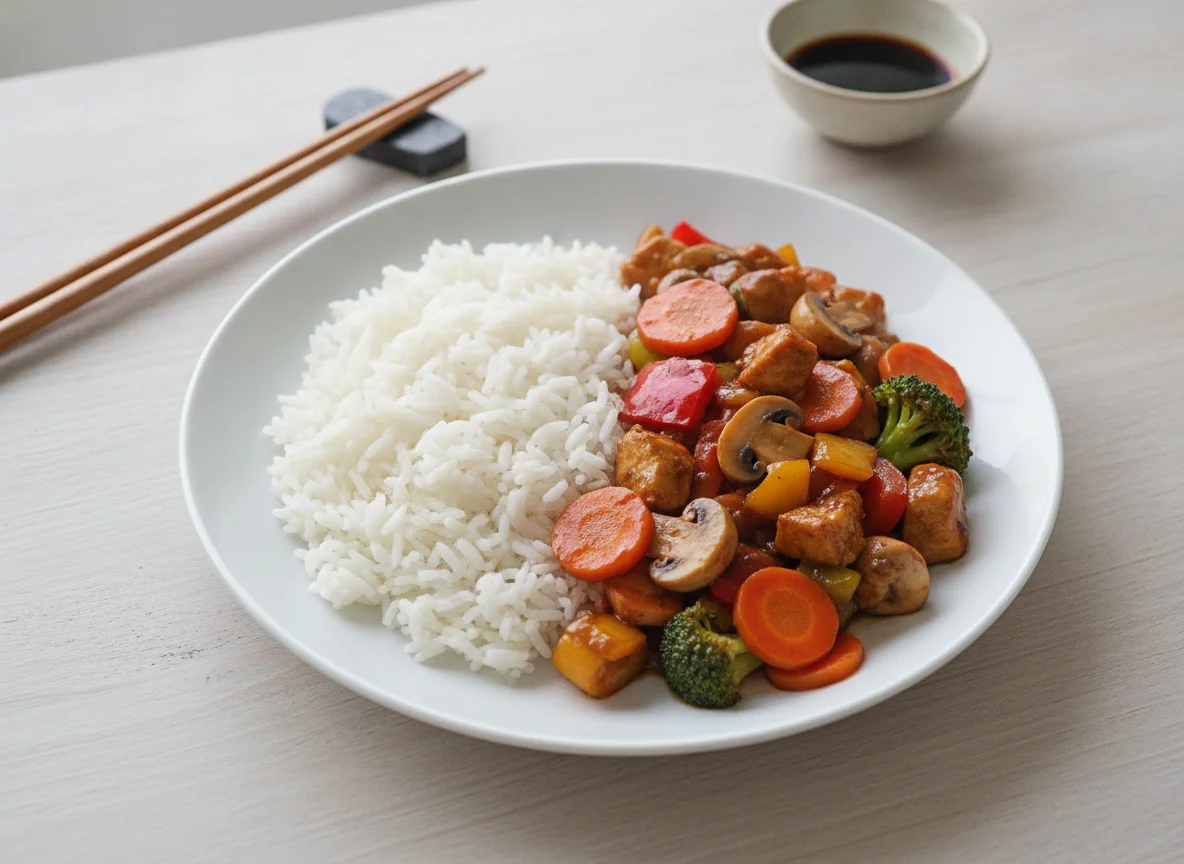 Chop Suey mit Reis photo