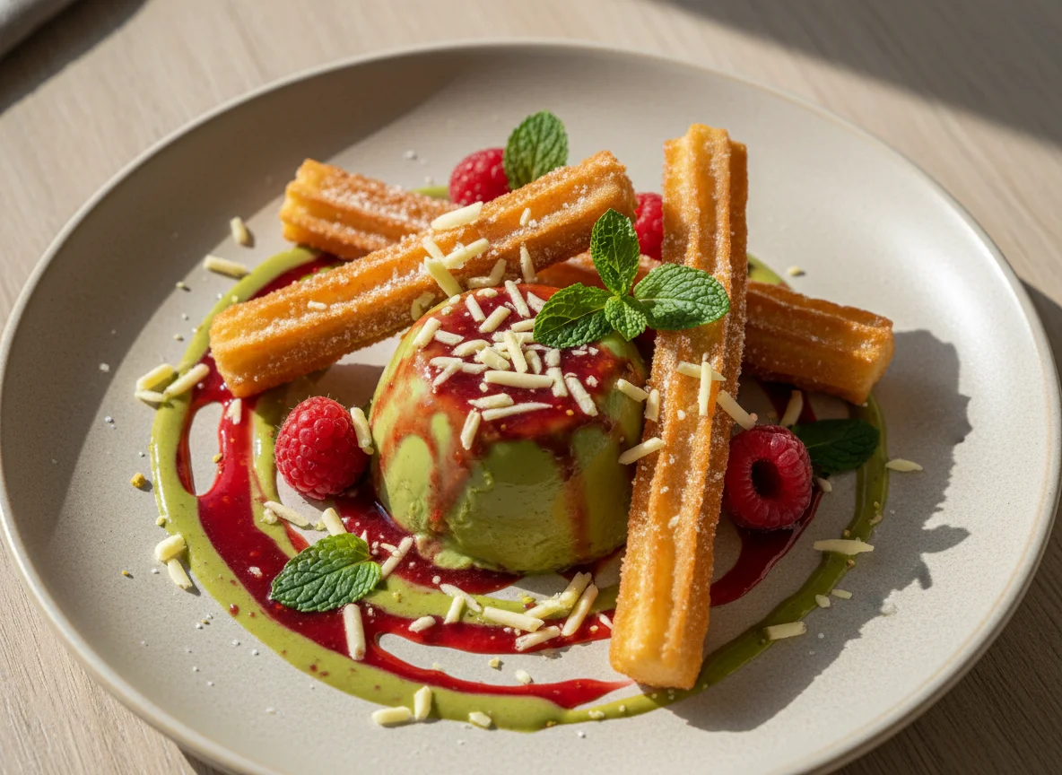 Churros und Beeren-Panna Cotta photo