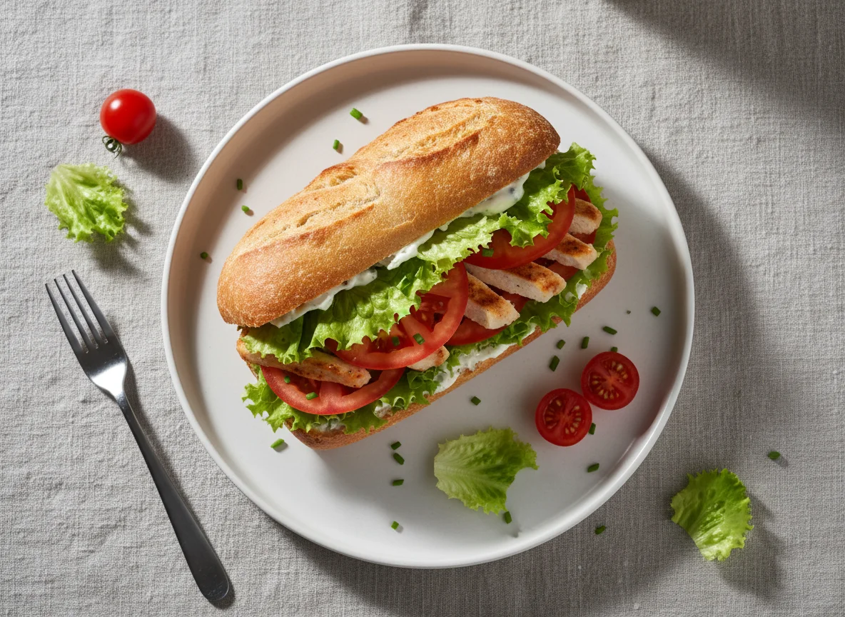 Ciabatta Sandwich mit Salat und Tomate photo