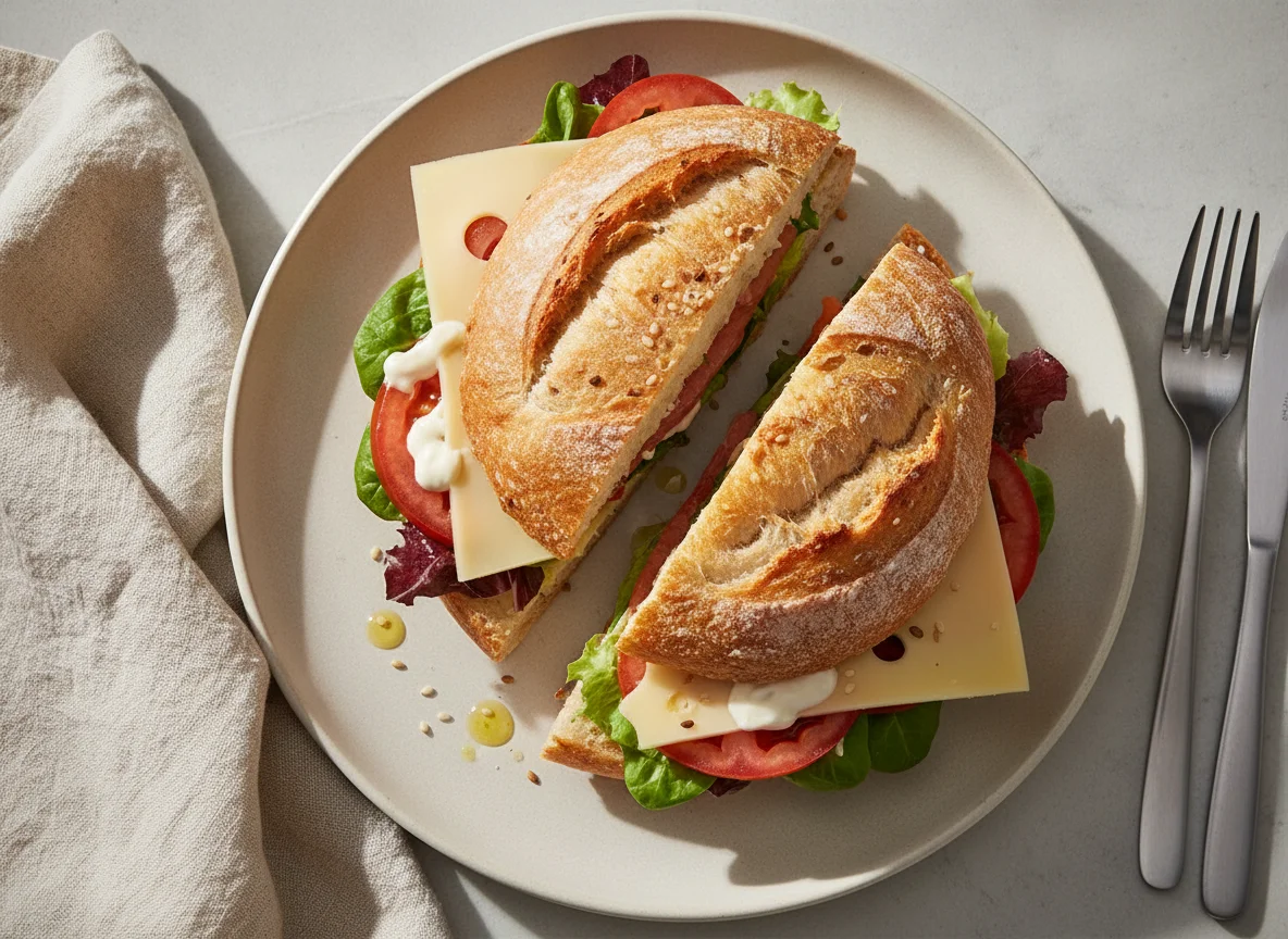 Ciabatta-Sandwich mit Lachs und Käse photo