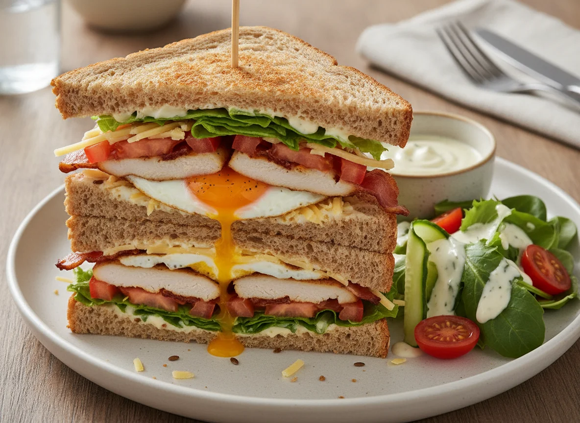 Club Sandwich mit Beilagensalat photo