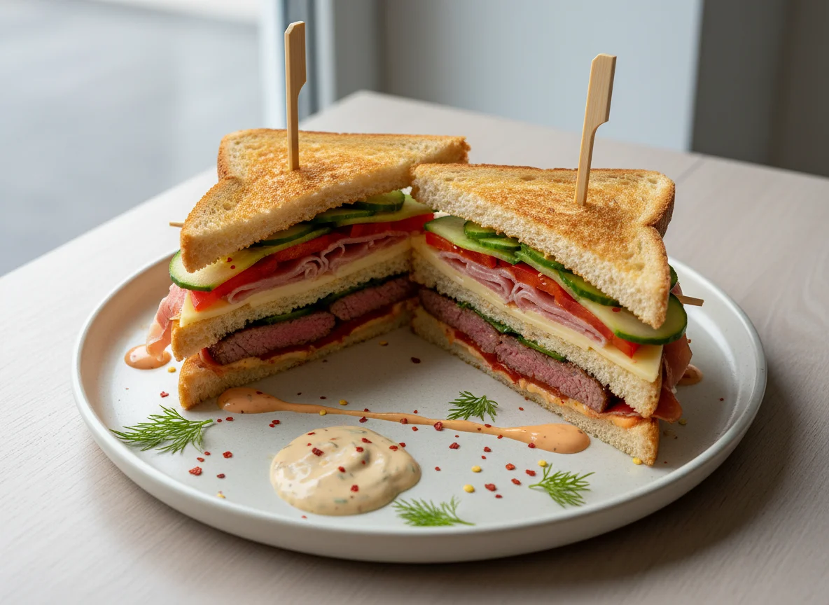 Club Sandwich mit Minutensteak und Prosciutto photo