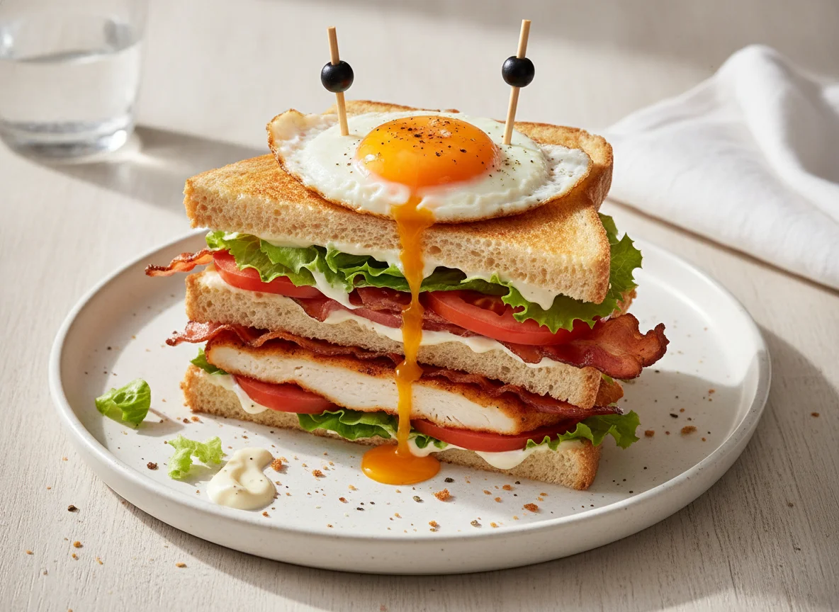 Club Sandwich mit Spiegelei photo