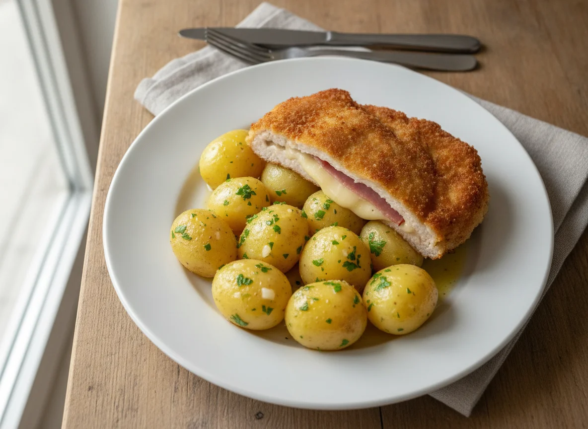 Cordon Bleu mit Salzkartoffeln photo
